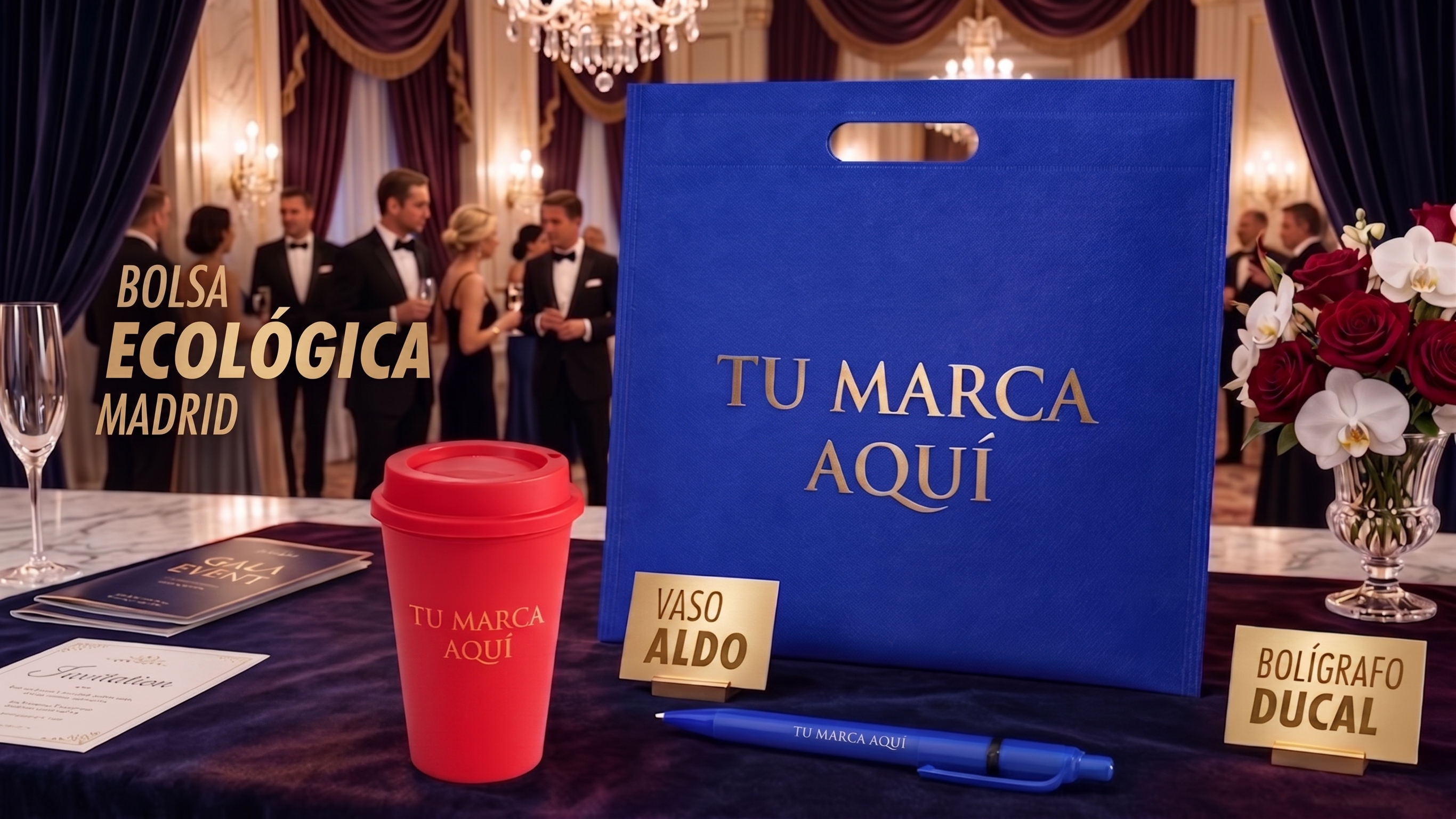 Kit promocional: bolsa, vaso y bolígrafo